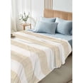 thumbnail image 4 of Beige Stripe Twim Size Flat Sheet, Wrinkleproof & Fadeproof Cooling Flat Bed Sheet Only, Vintage Country Geometric Linen Texture Breathable Soft Bedding Top Sheets 66 x 96 Inches, 4 of 8