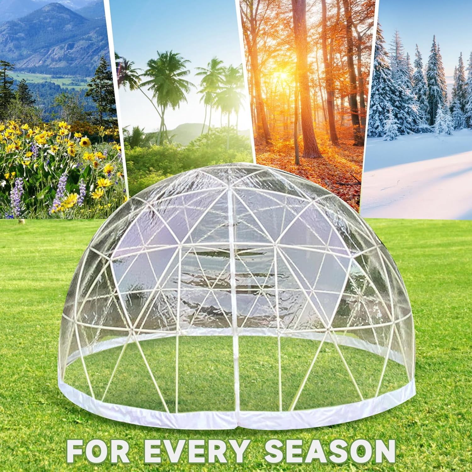Esheno Garden Dome Tent 9.5x5.7FT PVC Transparent Cover Weatherproof Geodesic Bubble for Patio Party Greenhouse (White)