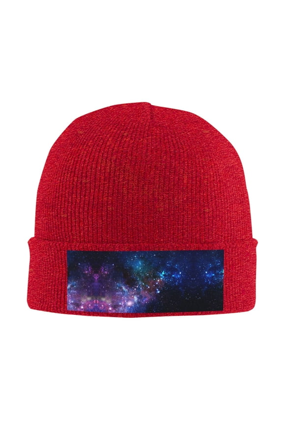 Space Galaxy Winter Beanie Hats for Men Women Warm Cozy Knitted Cuffed Skull Cap Red
