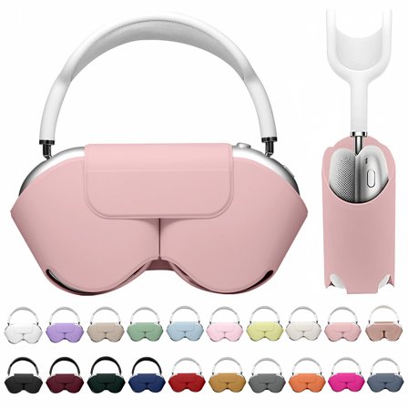 JunQiDong for Apple Airpods Max Smart Case Cover, Soft PU Leather Protective Cover Accessories for Airpod Max with Sleep Mode, Anti-Dust Travel Carrying Case for Airpods Pro Max Headphones, Pink