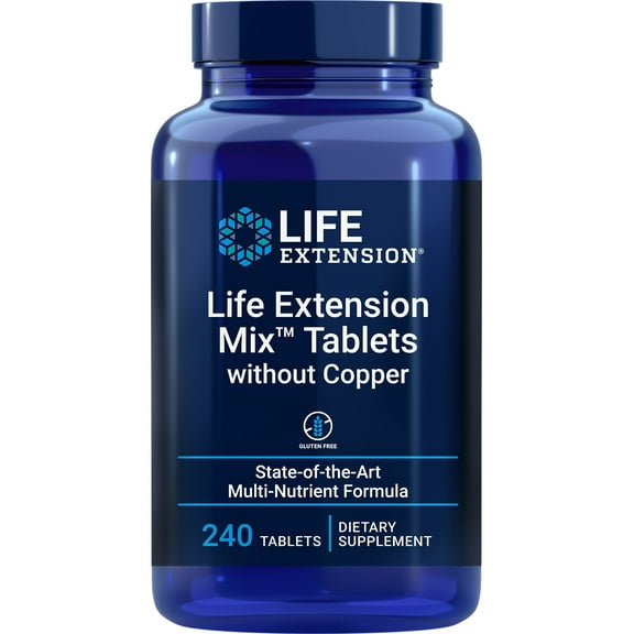 Life Extension Mix Tablets without Copper, high potency, advanced vitamin, mineral, fruit and vegetable formula, vitamin B, C, D, E, for whole-body health, healthy aging, gluten-free, 240 tablets