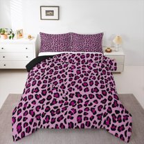 Homewish Cheetah Print 3 Pieces Queen Comforter Set for Female Men Adults,Animal Leopard Print Ultra Soft Bedding Sets,Black Pink Bedding Comforter Set Breathable,Lightweight Room Decor,Reversible