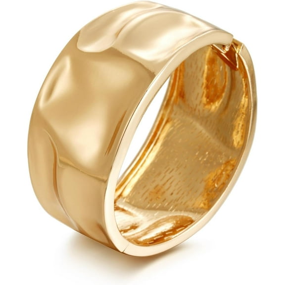 Women's Polished Gold Chunky Twisted Hinge Teardrop Spiral Oval Bracelet