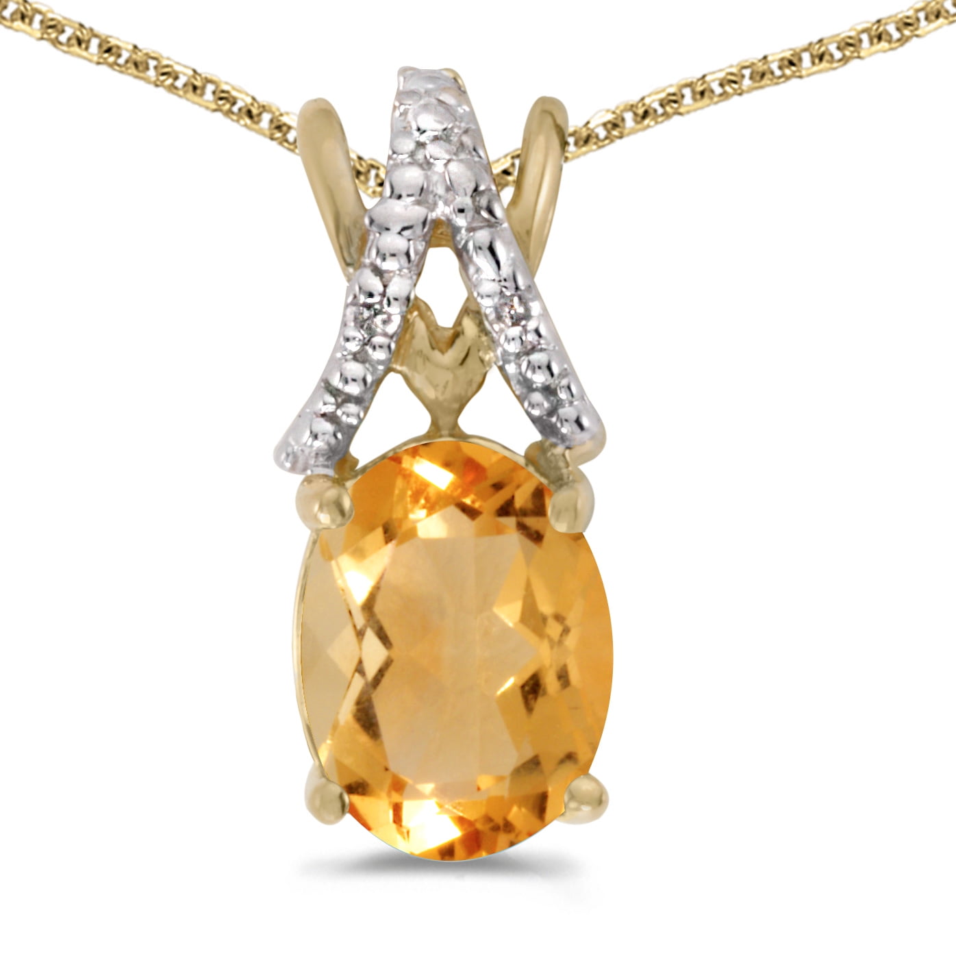 14k Yellow Gold Oval Large 6x8 mm Citrine Pendant with 18" Chain 