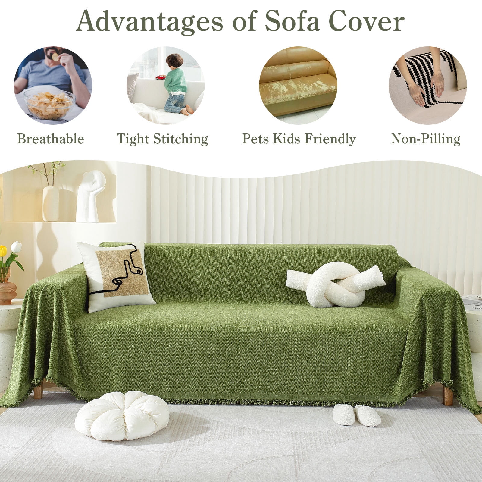 Chenille Couch Cover Pet Friendly Sofa Cover Washable Reversible Sofa Slipcover for Sectional Sofa, Loveseat, 2 or 3 Cushion Couch, Corner Sofa, Futon Cover