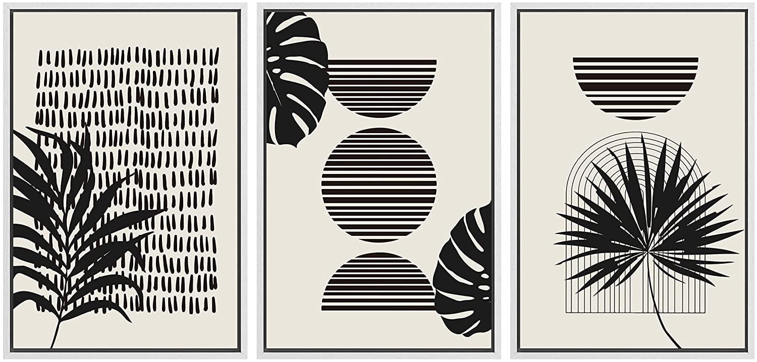 PixonSign Framed Canvas Print Wall Art Set Geometric Dark Mid-Century ...