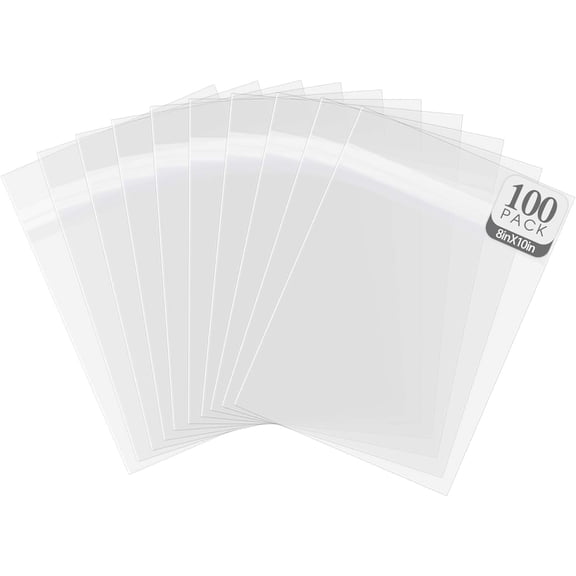 HuiJuMei Pack of 100,8 x 10 inche Crystal Clear Storage Sleeves, Acid-Free Resealable Bags for 8x10 inche Photo Mats, Art Prints, Drawings