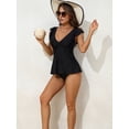 thumbnail image 4 of Beautyin Women Flowy Bikini Tank Top Solid Color Tankini Top Ruffled Shoulder Bathing Suit Top Deep V Neck Swimsuit Top, 4 of 5