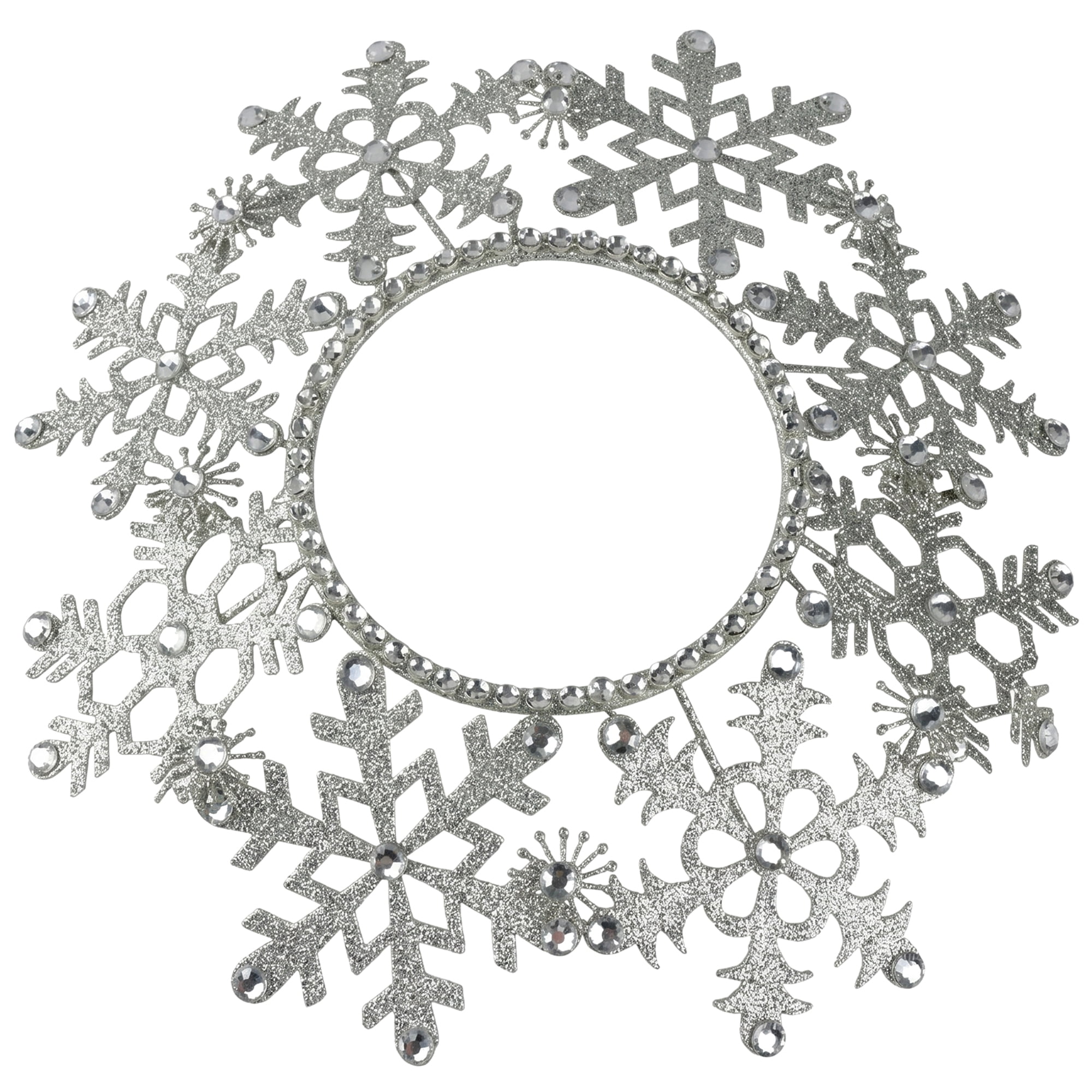 Melrose 9" Snowflake Glittered and Jeweled Christmas Pillar Candle Holder - Silver