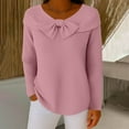thumbnail image 2 of Cadancy Plus Size Sweaters for Women Bows Front Crewneck Long Sleeve Pullover Knit Tops Dressy Casual Loose Cute Sweater Solid Color Cozy Fashion Outfits, 2 of 7