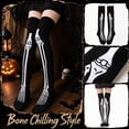 thumbnail image 3 of Wutalume Women's Halloween Over Knee Socks - Black Gothic Skull Pattern Knee-High Stockings for Cosplay Costume Party, Perfect for Halloween Night and Themed Dress-Up,a, 3 of 6