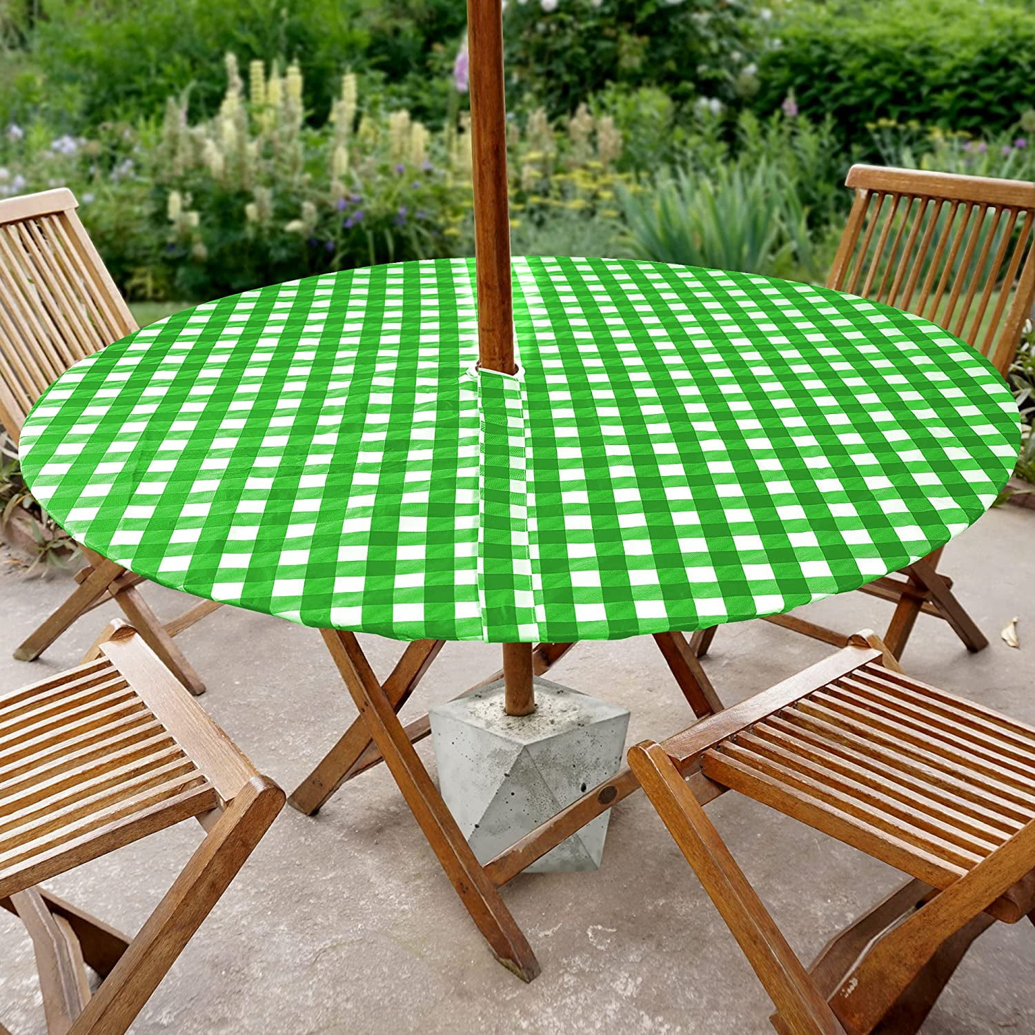 Sorfey Round Table Cover Fitted Picnic Tablecloth with Umbrella Hole
