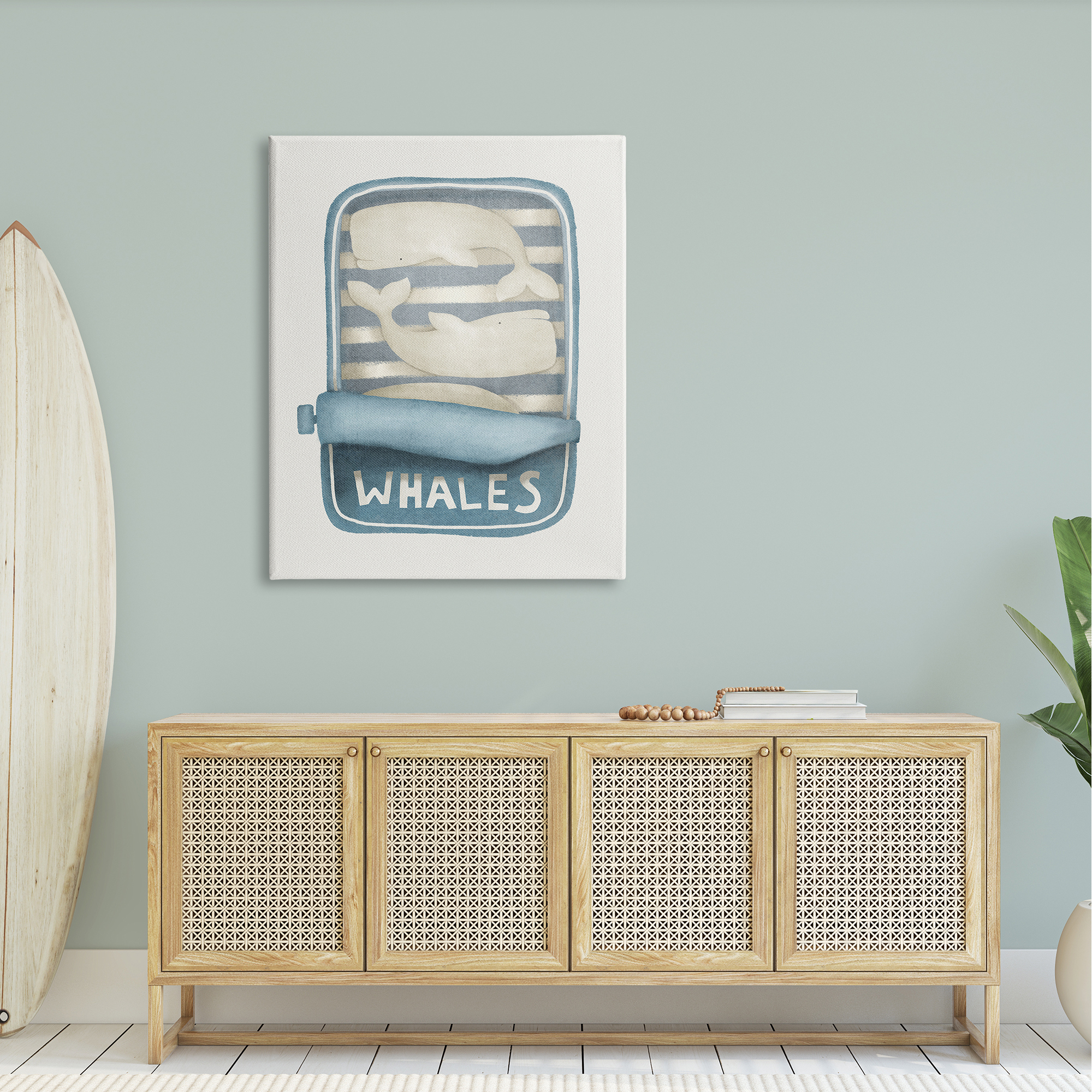 Stupell Industries Tuna Can Design Whimsical Whales Sea Life Illustration Novelty Painting Gallery-Wrapped Canvas Print Wall Art, 36 x 48, Design by Leah Straatsma