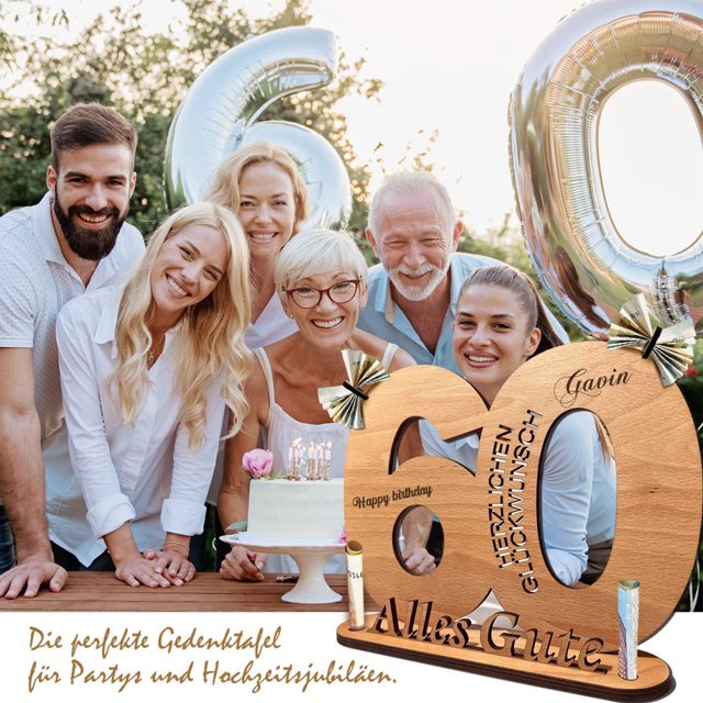 Birthday Wooden Sign Big Number Multi-hole Letter Curved Decoration Guest Book Money Holder for Birthday Celebration