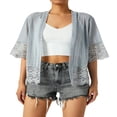 thumbnail image 1 of Blouse Boléro Transparente pour Femmes, Cardigan à Manches Courtes en Dentelle Patchwork Couleur Unie, 1 of 6