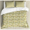 thumbnail image 1 of Spring Duvet Cover Set King Size, Chicken Ladybug and Bees Ornamental Nature Composition on Polka Dotted Backdrop, Decorative 3 Piece Bedding Set with 2 Pillow Shams, Green Khaki, by Ambesonne, 1 of 3