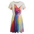 thumbnail image 4 of Rainbow Colored Cat Dress Fashion Beach Short Sleeve Dresses Female Party Printed Sundress, 4 of 7
