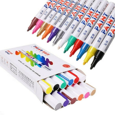 12pcs Paint Marker Pens Permanent Waterproof Tyres Cars Metal Wood Glass