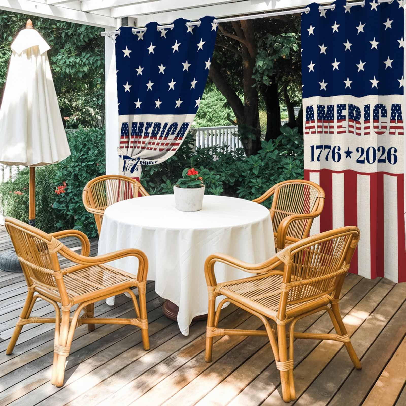 Anniversary Outdoor Curtains for Patio, USA Flag Red Striped Blue Star Sunshade Privacy Drapes Grommet Waterproof Outside Curtains for Porch/Cabana/Balcony 54"x 84", 1 Panel