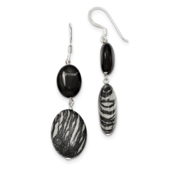 Primal Silver Sterling Silver Black Sardonyx and Zebra Jasper Dangle Earrings