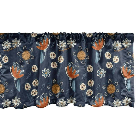 Ambesonne Nature Valance Pack of 2, Botanical Herbs and Circles, 54"X12", Dark Blue and Multicolor