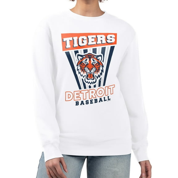 Women's Starter White Detroit Tigers Poster Print Team Fleece Pullover Sweatshirt