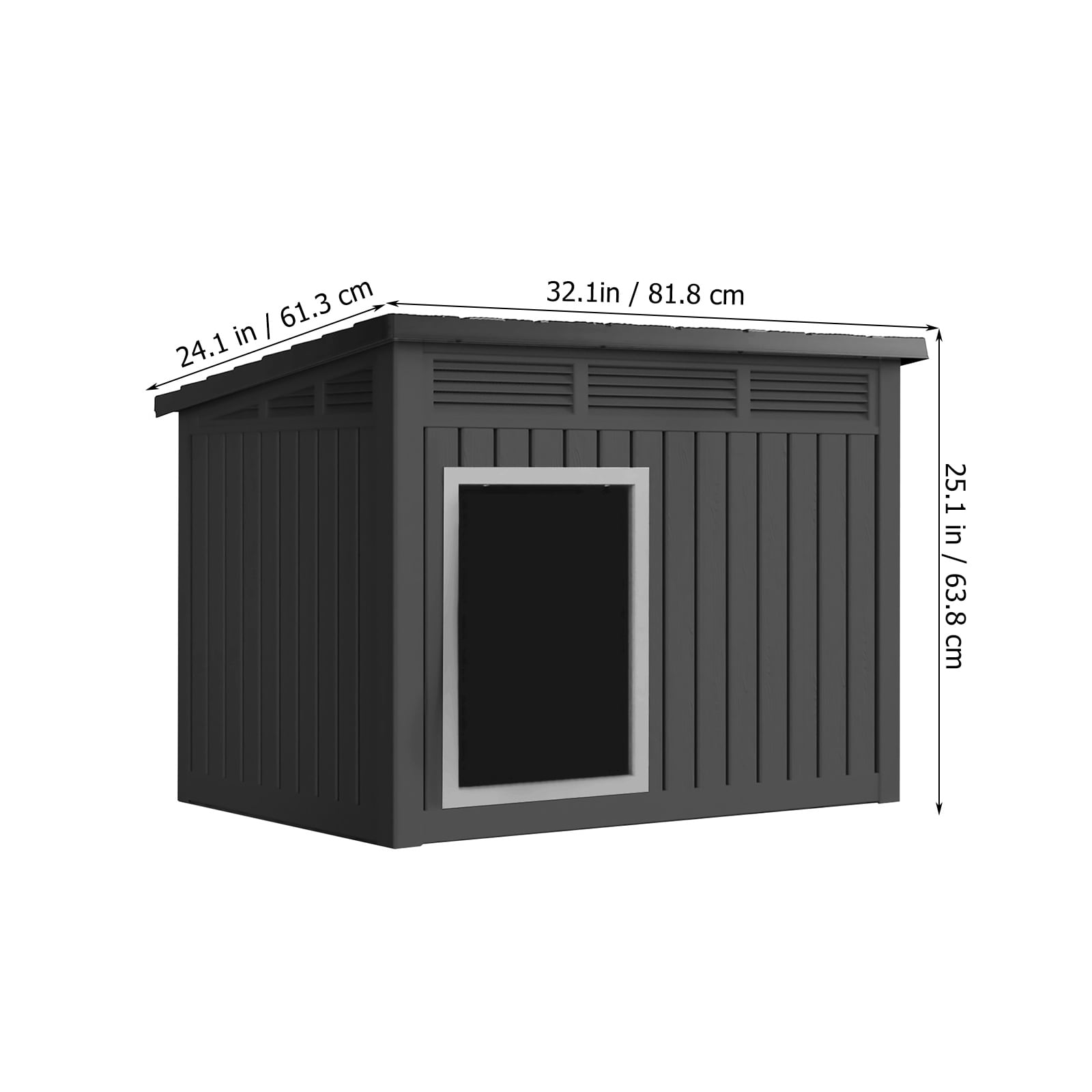 FOMIYES Weatherproof Slanted Top Roof Large Plastic Outdoor Indoor Dog House, Black