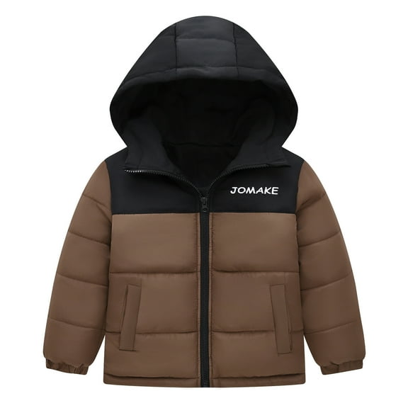 LUOGENLI Jacket for Girls 6-7 Toddler Boys Girls Winter Patchwork Coat Hooded Jacket Wear Thicken Windproof Zipper Warm Outwear Girls Jackets Size 7-8 under 10 Girls Jacket Size 7 Coffee 3-4 Years