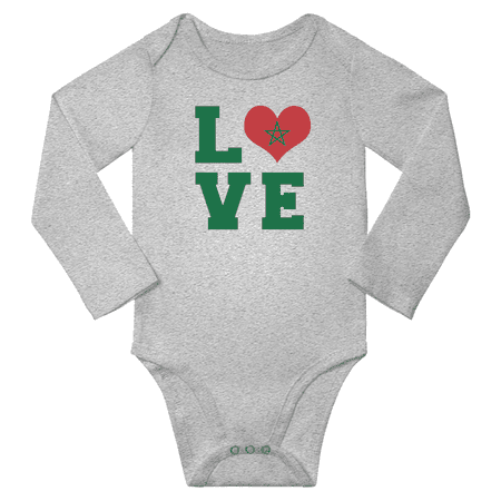 

Love Morocco Heart Flag Baby Long Slevve Rompers (Gray 3-6 Months)