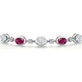 thumbnail image 3 of Gem Stone King 925 Sterling Silver White Moissanite and Red Created Ruby Bracelet for Women | 4.40 Cttw | Gemstone Birthstone | Oval 7X5MM | Fully Adjustable 9 inch, 3 of 6