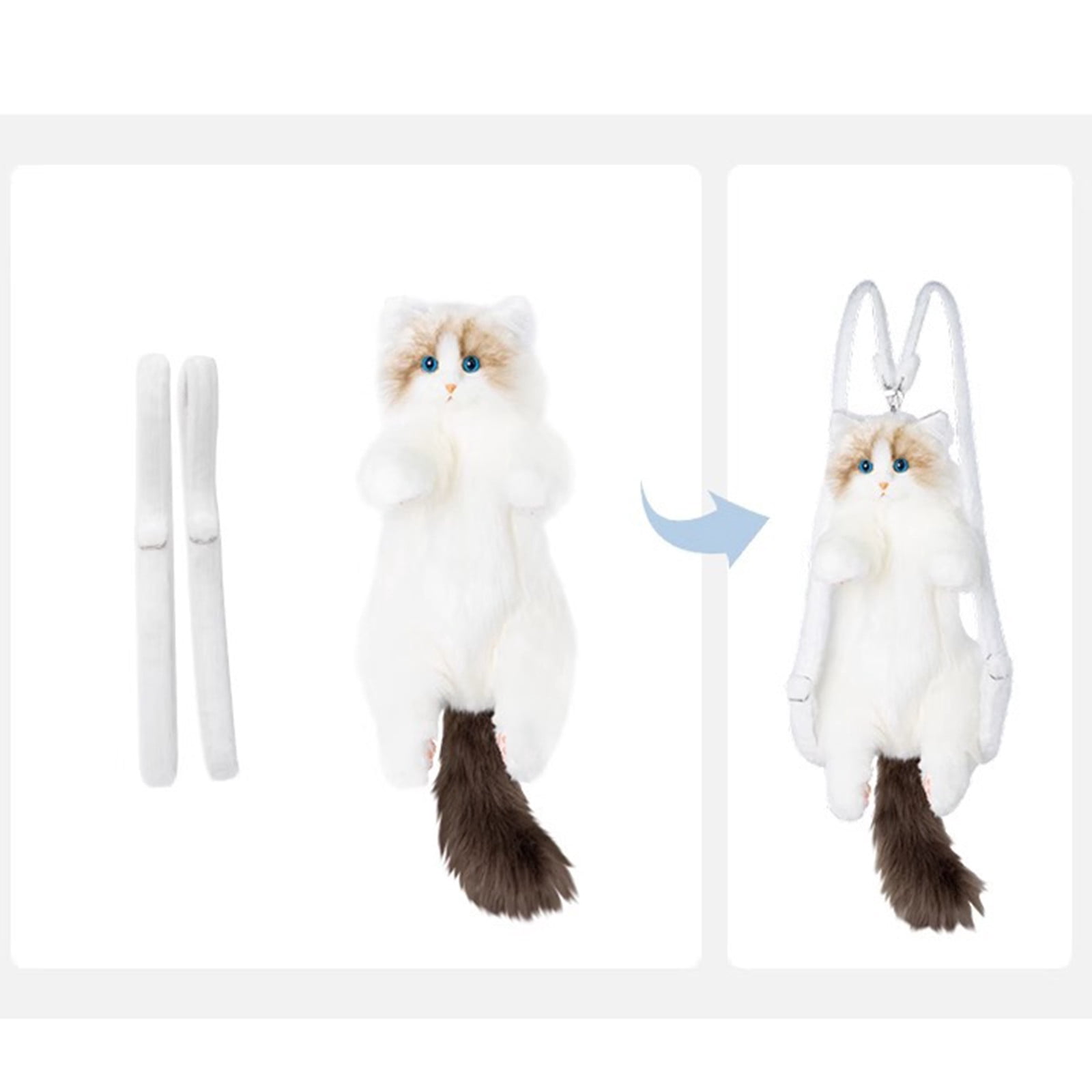 100Fens Stuffed Animals Backpack Cute Cats Backpack Handcrafted Realistic Catss Shaped Backpack Large Ragdoll Bag