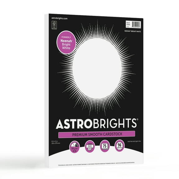 Astrobrights White Cardstock, 8.5" x 11", 65 lb./176 Gsm, White, 75 Sheets