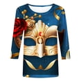 thumbnail image 4 of Outfmvch Chemises Mardi Gras pour Femmes, Manches 3/4 Hauts pour Femmes, Tenue Mardi Gras pour Femmes, Blouses pour Femmes, Hauts d'Entraînement pour Femmes, Tunique Graphique de Carnaval Manches 3/4 Col Rond Blouse Jaune 4TG, 4 of 5