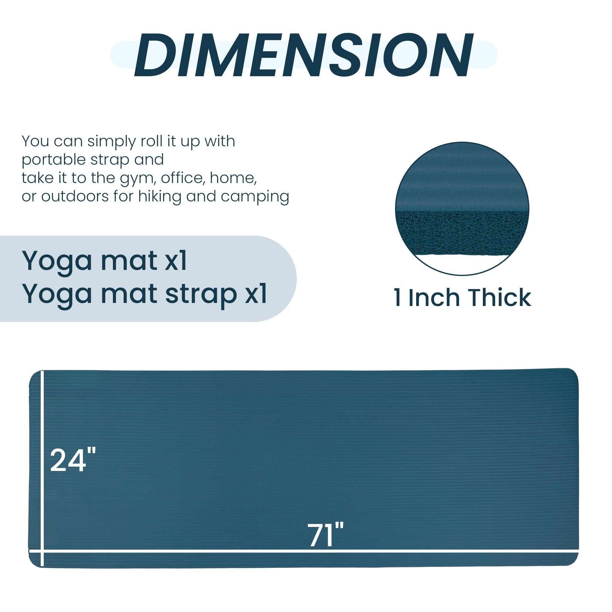 Sprint Demon Extra Thick 1" Yoga Mat - 71"x24" Non-Slip Exercise Mat with Carrying Strap, High Density Foam for Spine & Joint Support, Easy Clean & Portable for Hom，Travel，Gym