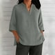 thumbnail image 2 of Blusas,Blusa informal de poliéster con cuello en V y mangas 3/4 para mujer, color liso, para uso diario, sopatenor, 2 of 8