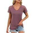 thumbnail image 2 of Women Blouses Plus Size Sawvnm Women‘s Casual Fashion Solid Color Summer V-Neck Short Sleeve Blouses Shirts Top Blouses for Women Red XL, 2 of 9