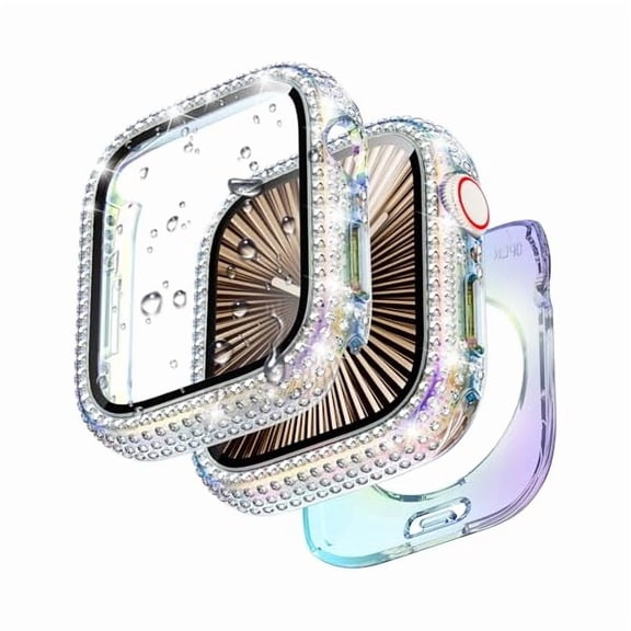 wonima10 2-in-1 Waterproof Bling Case for Apple Watch Screen Protector 40mm 41mm 42mm 44mm 45mm 46mm Ultra 49mm Series 10 9 8 7 6 5 4 SE 2, Glitter Rhinestone Face Cover for iWatch Accessories Women