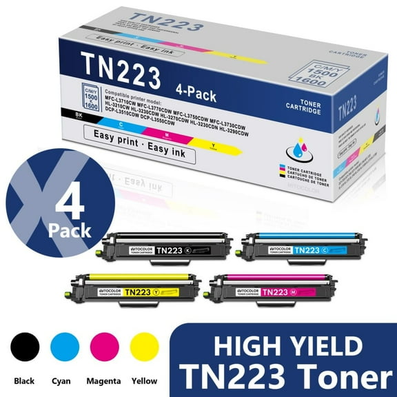 TN223 4 Pack Black Cyan Magenta Yellow Toner Cartridge High Yield Replacement for Brother MFC-L3770CDW Printer