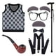 thumbnail image 1 of Disfraz de anciano de Halloween, conjunto de disfraces escolares para niños, ropa, disfraz de abuelo, chaleco de abuelo, para accesorios de Halloween para altura 110 cm, 1 of 9