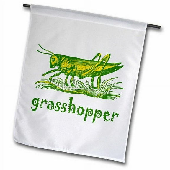 3dRose, Cute Vintage Grasshopper Illustration in Green on White, 12 x 18 inch Garden Flag