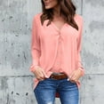 thumbnail image 2 of XFLWAM Women's Business Casual Tops Fall V Neck Pleated Blouses Solid Color Long Sleeve Button Down Shirts Pink 4XL, 2 of 6