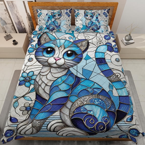 Lotusprinthandmade Colorful Cute Cat Quilt Bedding Set