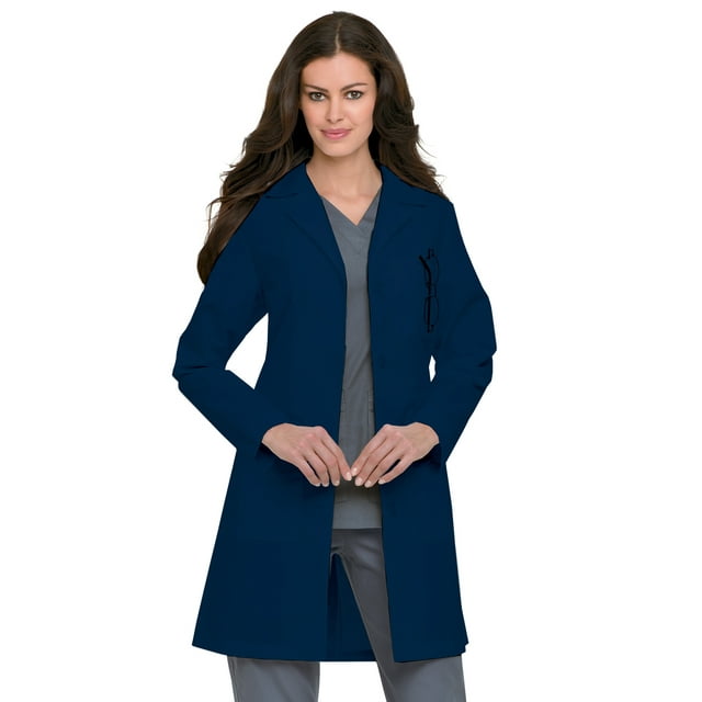 Landau 3 Pocket Lab Coat for Women - Classic Relaxed Fit, 4 Button, Notch Neck, Full Length Faux Belt Back 3155
