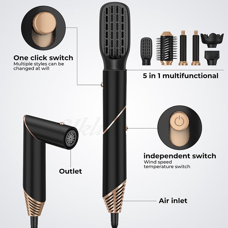 6-in-1 Foldable Hot Air Styler Kit, Professional Hair Dryer Brush System with Auto-Wrap Curlers & Diffuser for All Hair Types