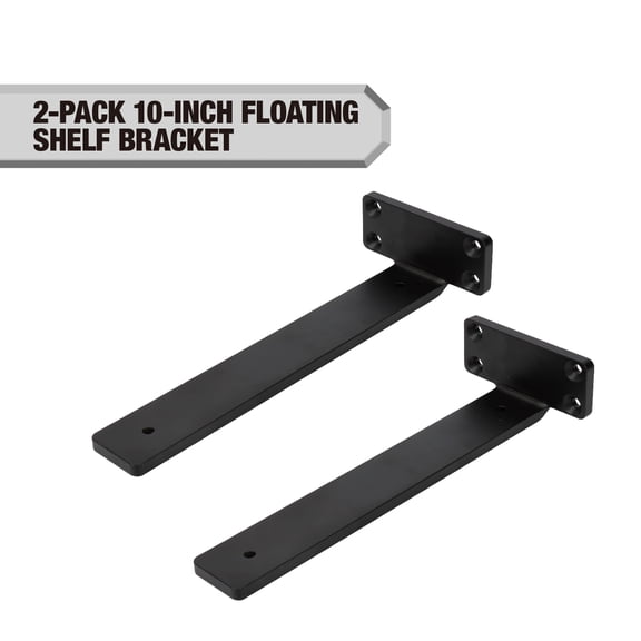 Hyper Tough 10" x 4" Floating Shelf Bracket, Black, 2-Pack