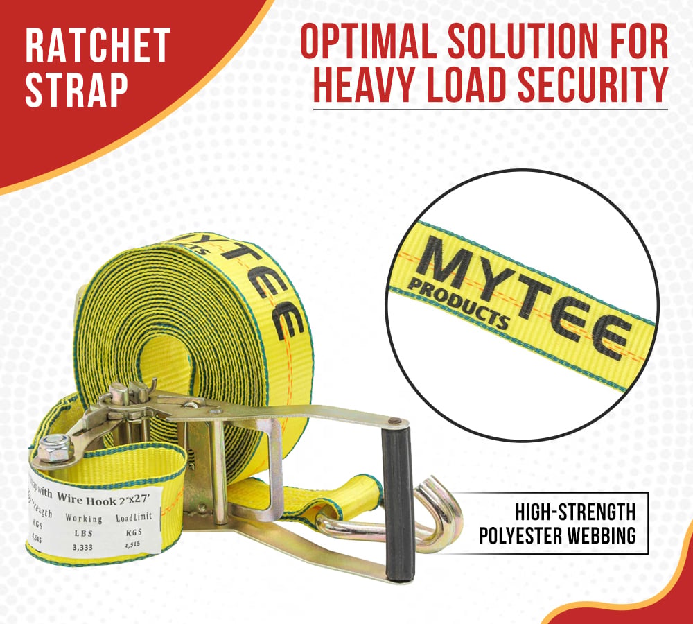 10 Pack 2" x 27' Ratchet Straps with Wire Hooks 10,000 lbs Breaking Strength - Heavy Duty Cargo Tie Down Straps for Truck, Trailers, Moving Appliances, Motorcycles & Flatbed Loads