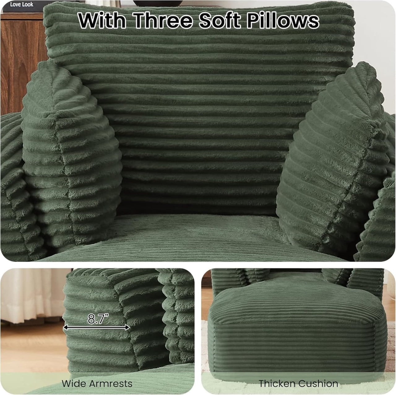 Modern Oversized Corduroy Chaise Lounge Chair, Corduroy Upholstered Modern Sleeper Sofa Lounger Chair for Living Room/Dorm/Apartment, 45.3''x64.6''