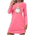 thumbnail image 2 of Puyaiuu Lace Bow Ghost Floral Wreath Graphic Soft Loose Womens Crew Neck Long Sleeve Halloween Lounge Night Dress Hot Pink L Gift, 2 of 6