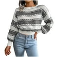 thumbnail image 2 of Juebong Cropped Sweater Tops for Women Casual Solid Round Neck Long Sleeve Short Sweaters Autumn Winter Warm Soft Pullover Blouse Sweatshirts for Teen Girls, 2 of 8