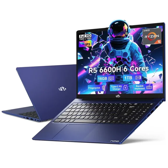 15.6" IPS FHD Gaming/Business Laptop, 16GB DDR5 RAM 1TB SSD 6 Cores AMD Ryzen 5 6600H (Beat i7-1165G7 up to 4.5GHz) 660M 6nm GPU-Computer with 100W Type-C Backlit Keyboard, Fingerprint Blue